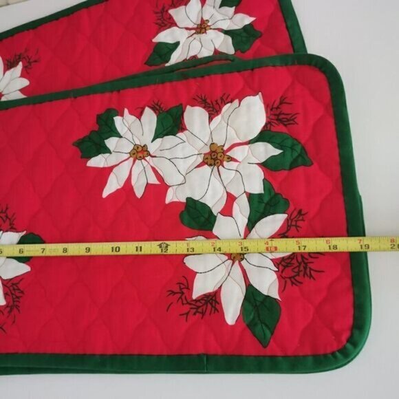 Vintage Christmas Poinsettia Fabric Placemats Set of 4, 12"x19" Holiday Table - Picture 7 of 8